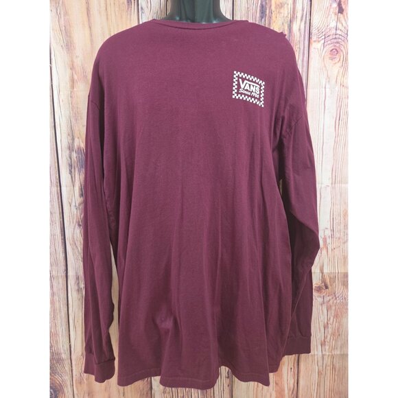 Vans Burgundy Long Sleeve T-Shirt XL 100% Cotton Checkerboard Logo - Picture 1 of 7